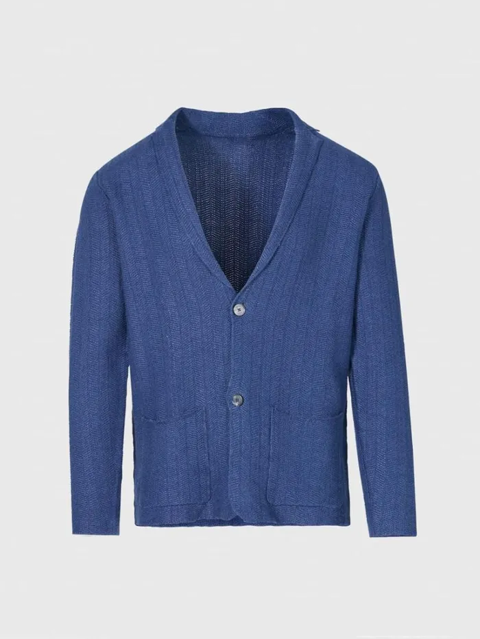Sweaters Mens Paul Stuart Linen and Cotton Chevron Cardigan Blue Melange