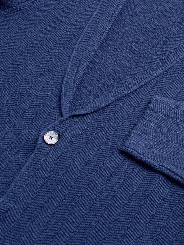 Sweaters Mens Paul Stuart Linen and Cotton Chevron Cardigan Blue Melange