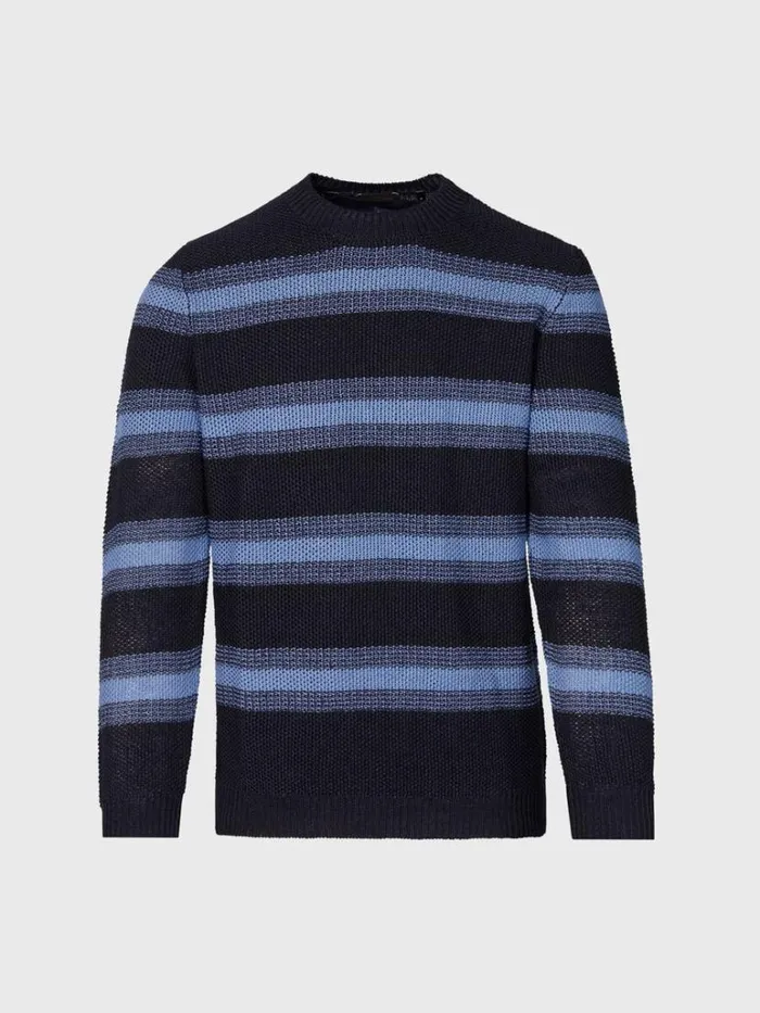 Sweaters Mens Paul Stuart Linen Mlange Stripe Crewneck Sweater Navylight Blue
