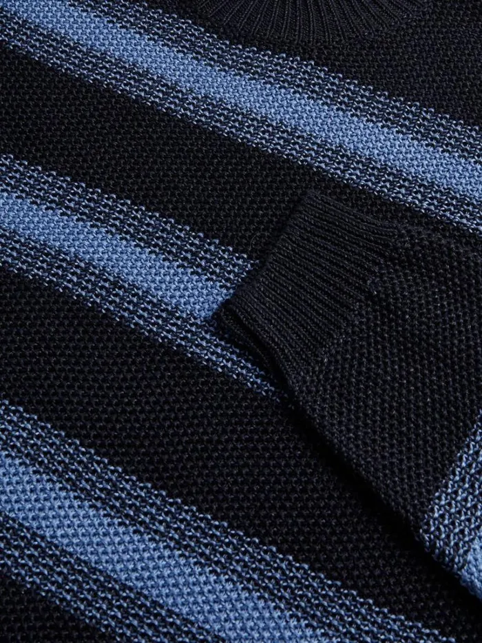 Sweaters Mens Paul Stuart Linen Mlange Stripe Crewneck Sweater Navylight Blue