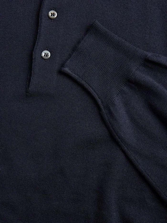 Sweaters Mens Paul Stuart Long Sleeve Merino Wool Polo Shirt Black