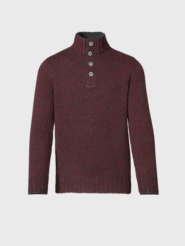 Sweaters Mens Paul Stuart Marled Button Mock Neck Sweater Blue Mix