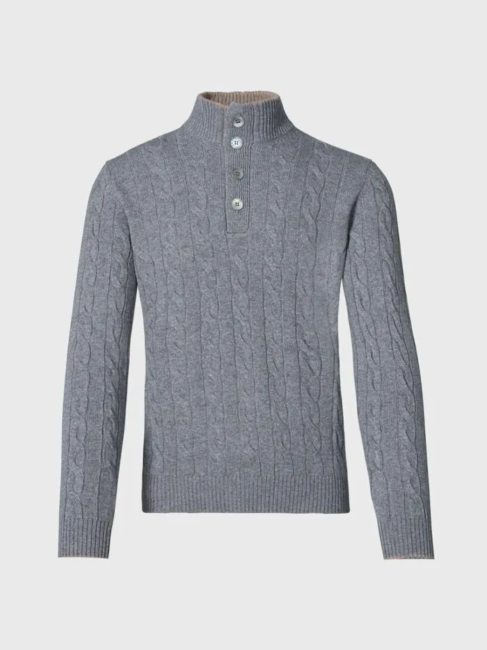 Sweaters Mens Paul Stuart Mock Neck Cable Sweater Grey
