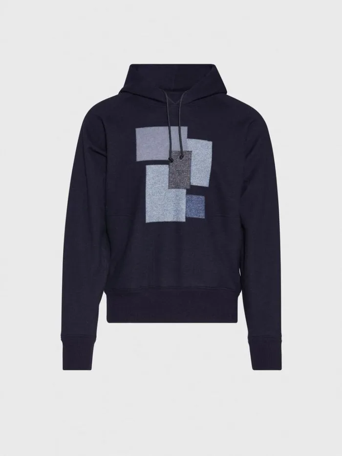 Sweaters Mens Paul Stuart Navy Tonal Patchwork Hoodie Navy