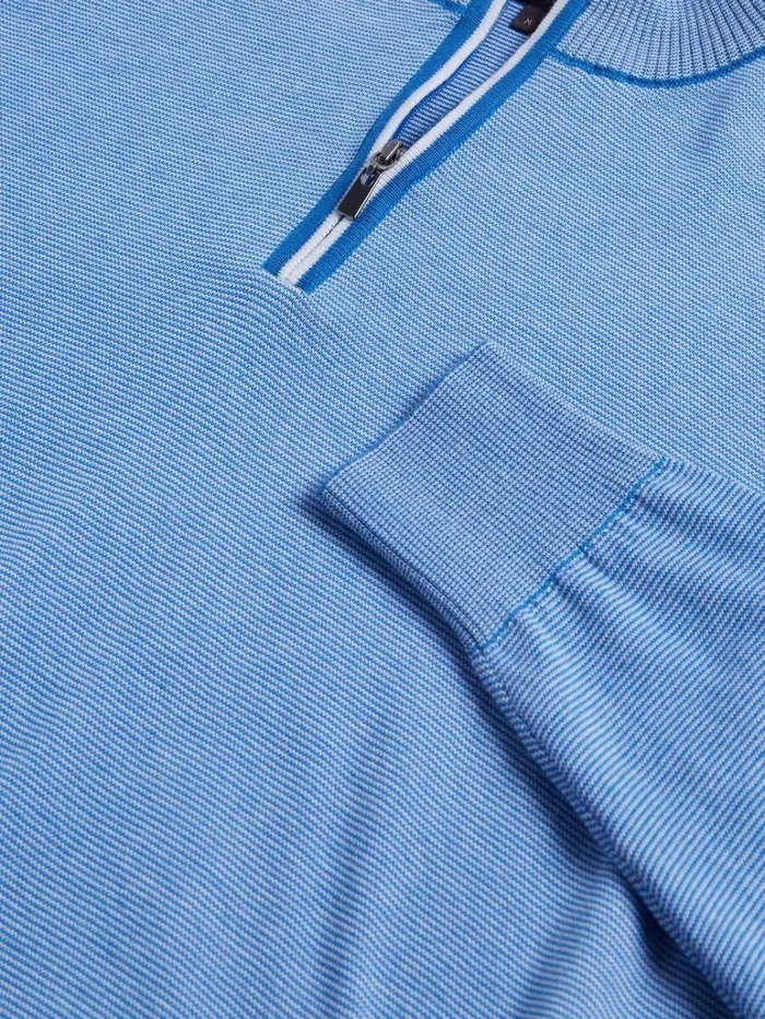 Sweaters Mens Paul Stuart Pima Cotton Micro Stripe Quarter Zip Pullover Light Blue