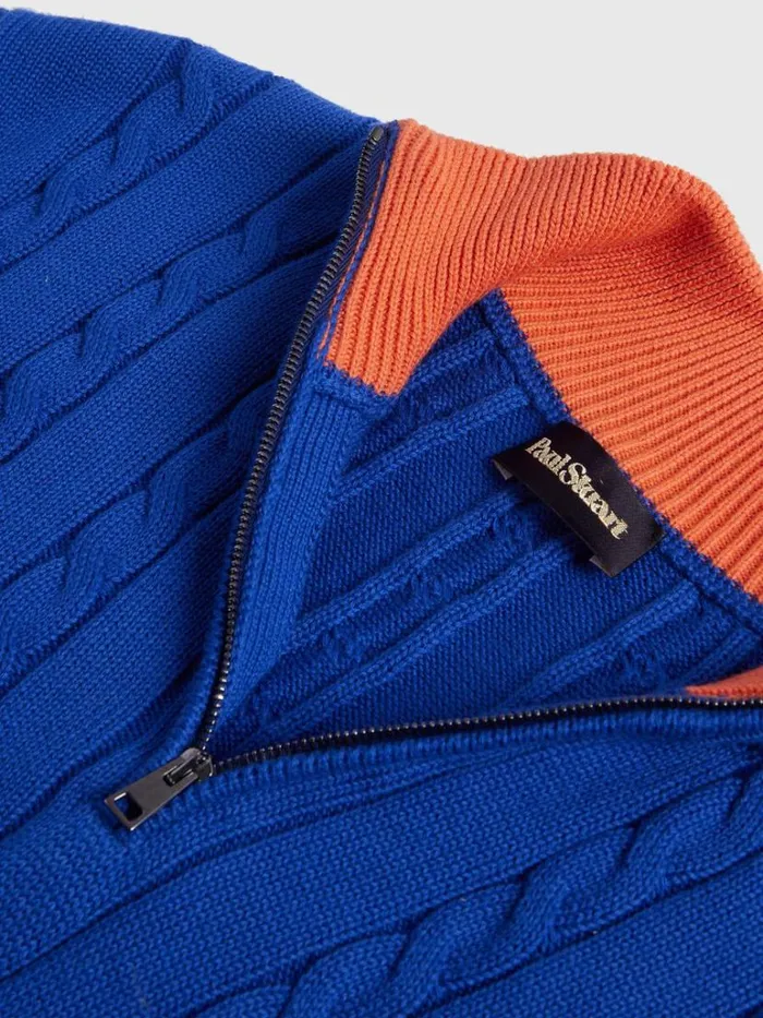 Sweaters Mens Paul Stuart Quarter Zip Cable Knit Sweater Blueorange
