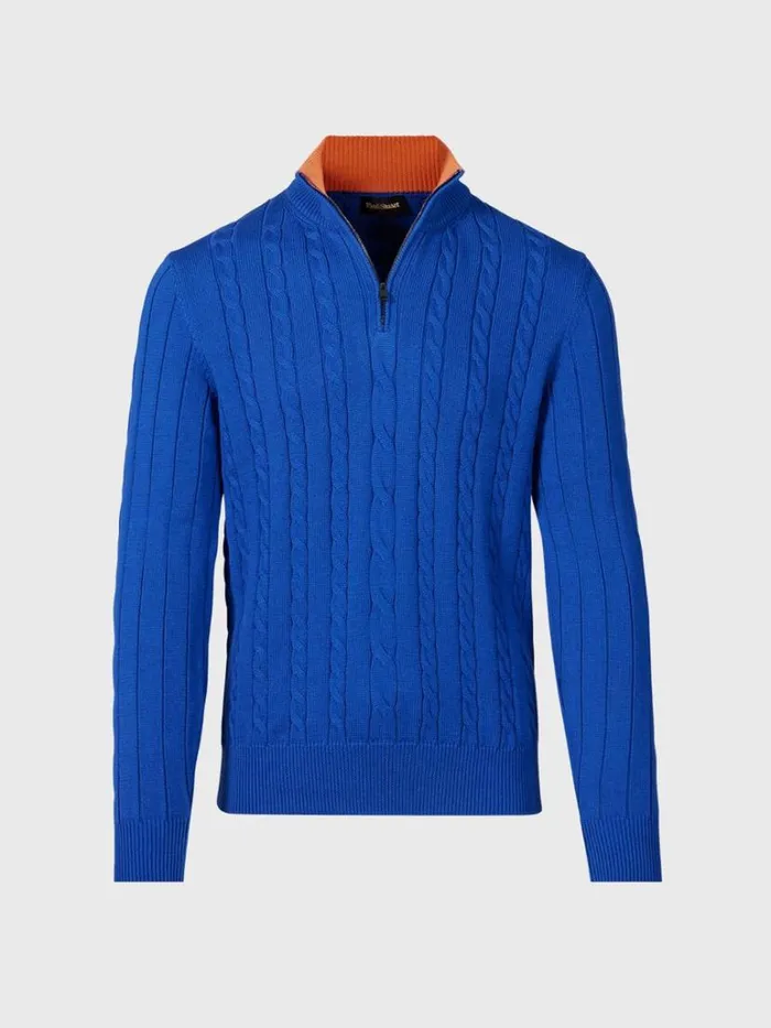 Sweaters Mens Paul Stuart Quarter Zip Cable Knit Sweater Blueorange