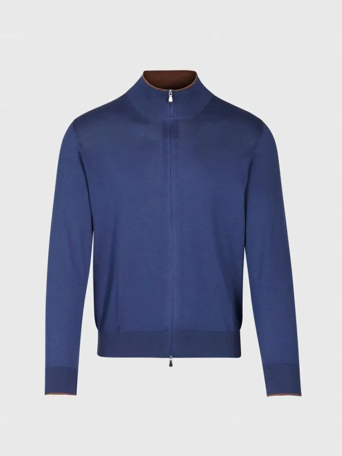 Sweaters Mens Paul Stuart Silk and Cotton Full Zip Cardigan Navy