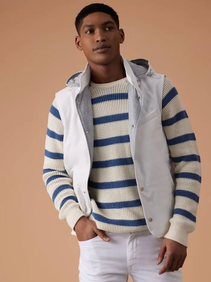 Sweaters Mens Paul Stuart Striped Cotton Crewneck Sweater Bluecream