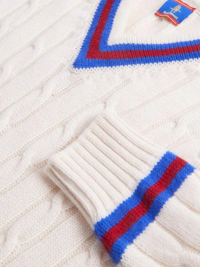 Sweaters Mens Paul Stuart Striped VNeck Tennis Sweater White