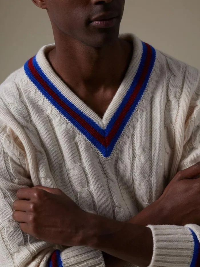 Sweaters Mens Paul Stuart Striped VNeck Tennis Sweater White