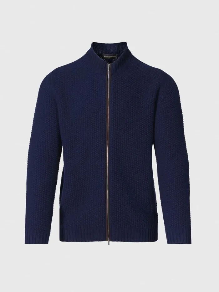 Sweaters Mens Paul Stuart Textured Wool and Cashmere Full Zip Cardigan Navy