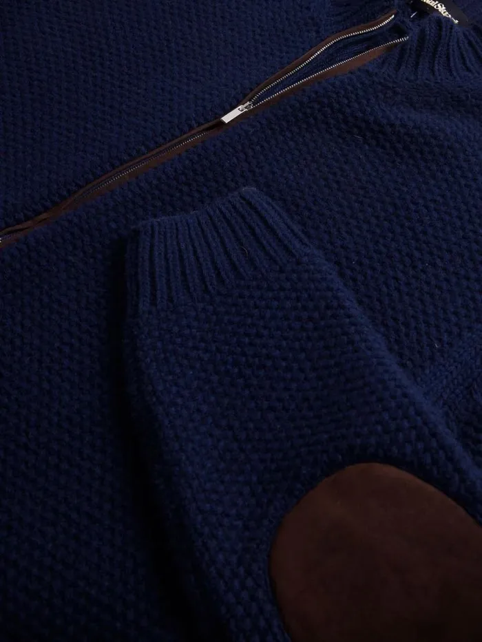 Sweaters Mens Paul Stuart Textured Wool and Cashmere Full Zip Cardigan Navy