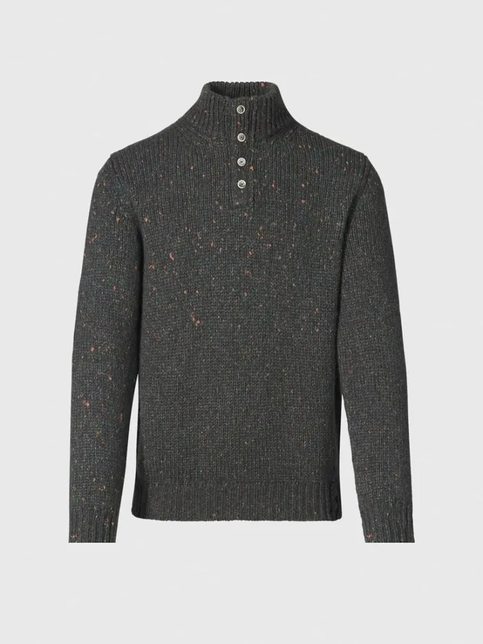 Sweaters Mens Paul Stuart Wool and Cashmere Donegal Button Mock Neck Dark Olive