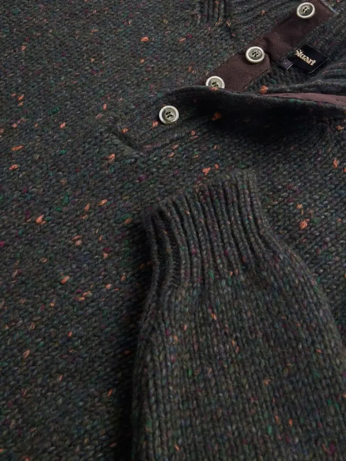 Sweaters Mens Paul Stuart Wool and Cashmere Donegal Button Mock Neck Dark Olive