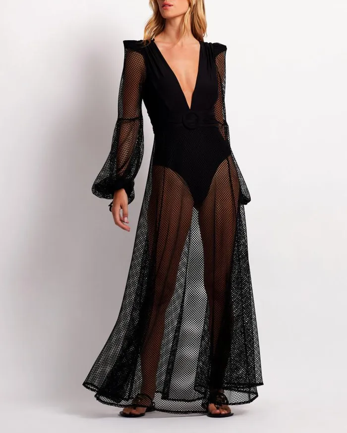 Swim Plunge Netted Beach Dress PatBO Beach Dresses