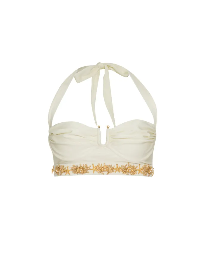 Swim PORTOFINO HANDBEADED HALTERNECK TOP PatBO Bikinis
