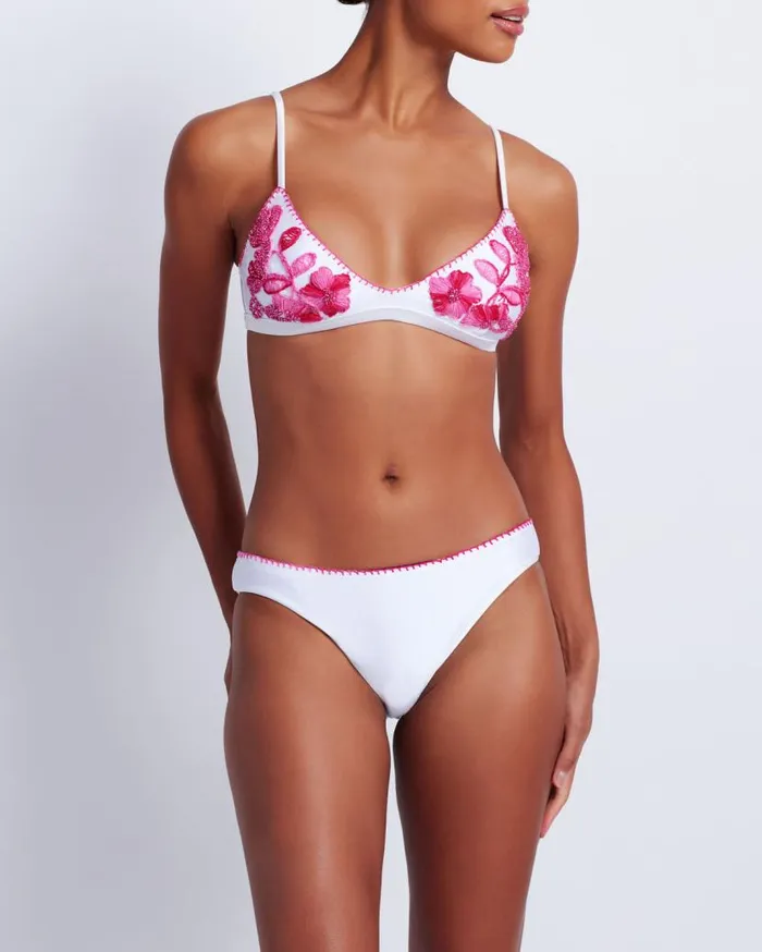 Swim Viera Embroidered Bikini Bottom PatBO Bikinis