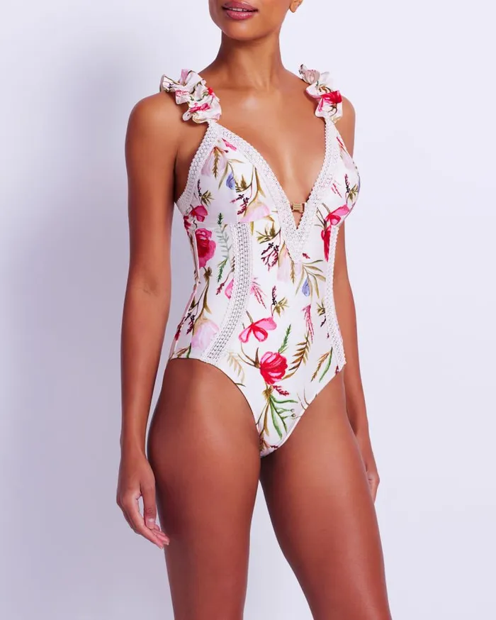 Swim Viera Lace Trim Swimsuit PatBO One Pieces