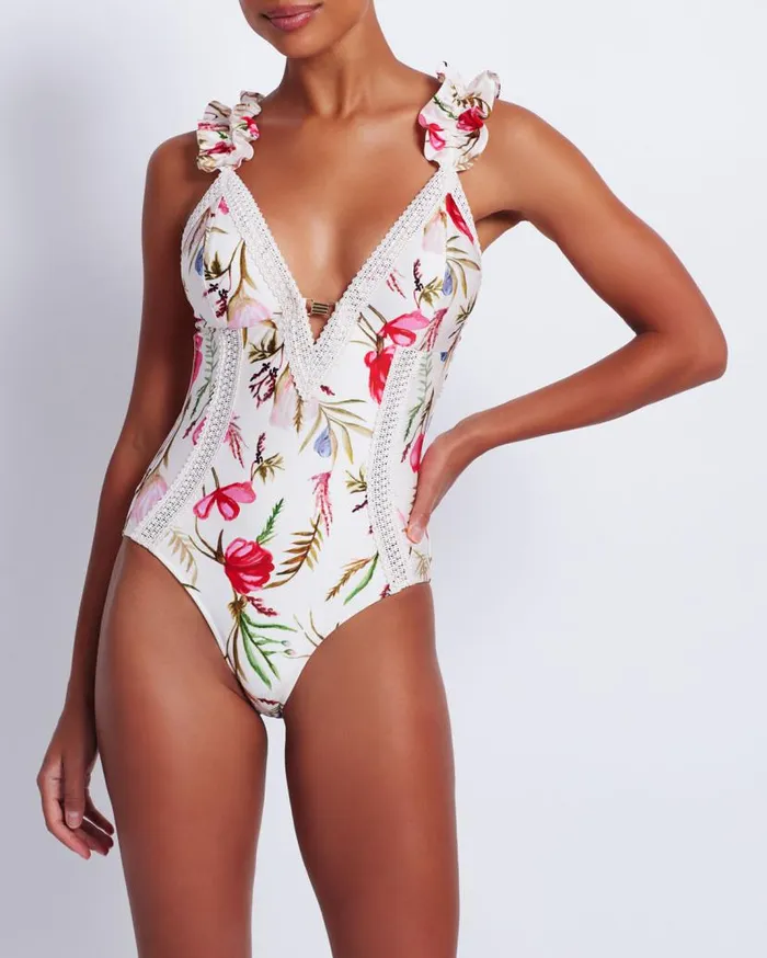 Swim Viera Lace Trim Swimsuit PatBO One Pieces