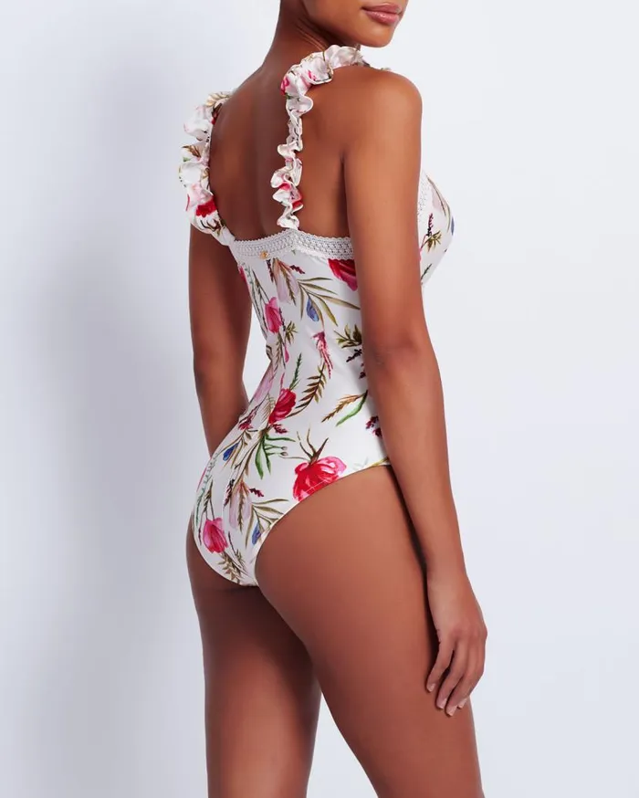 Swim Viera Lace Trim Swimsuit PatBO One Pieces