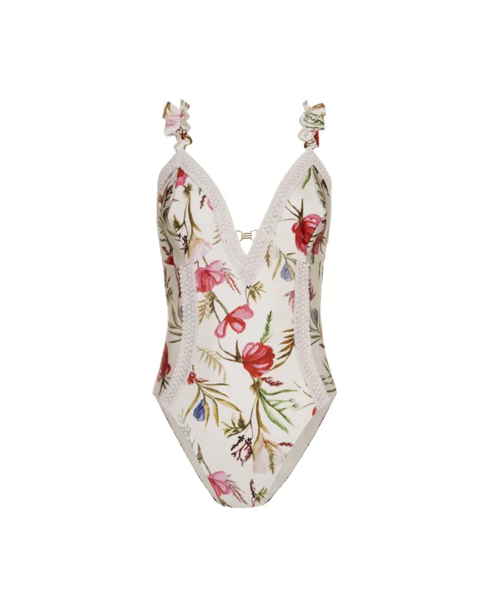 Swim Viera Lace Trim Swimsuit PatBO One Pieces