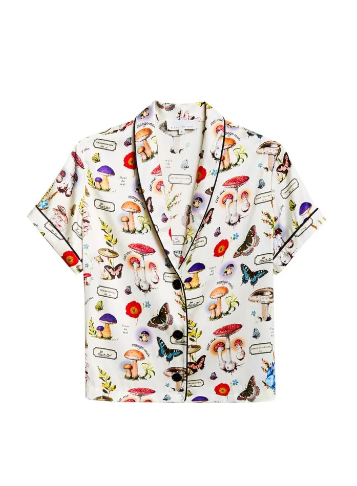 TShirts and Short Sleeves LingerieClothing Fleur Du Mal Magical Mushroom Short Sleeve PJ Top Ivory Mushroom Print