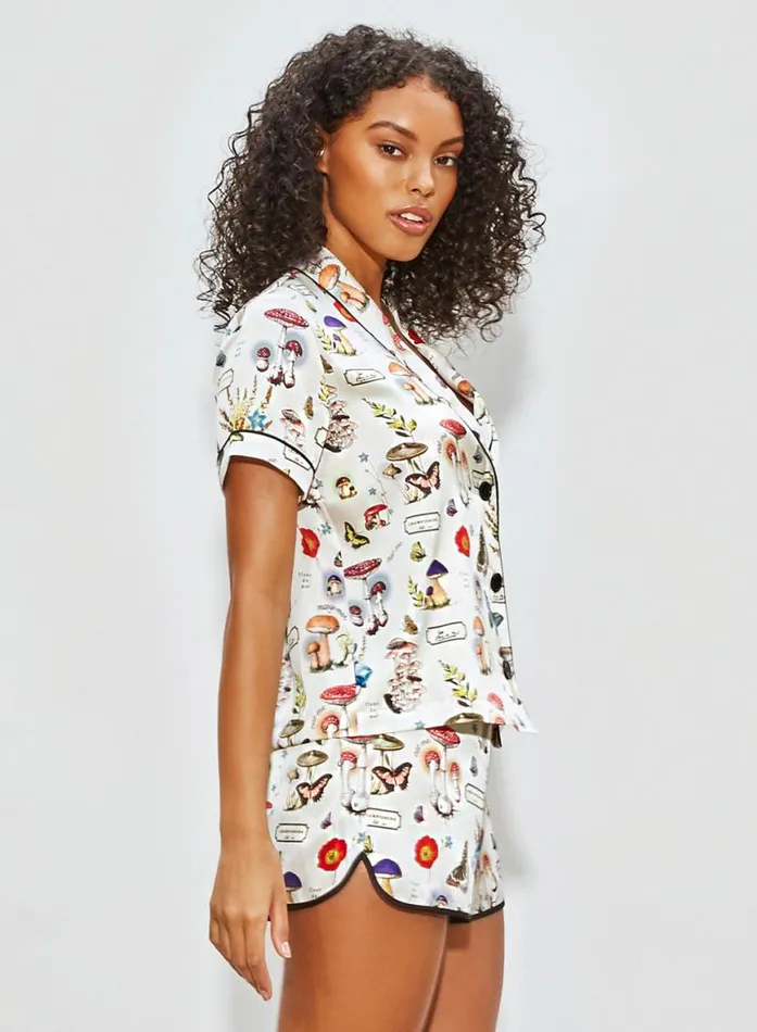 TShirts and Short Sleeves LingerieClothing Fleur Du Mal Magical Mushroom Short Sleeve PJ Top Ivory Mushroom Print