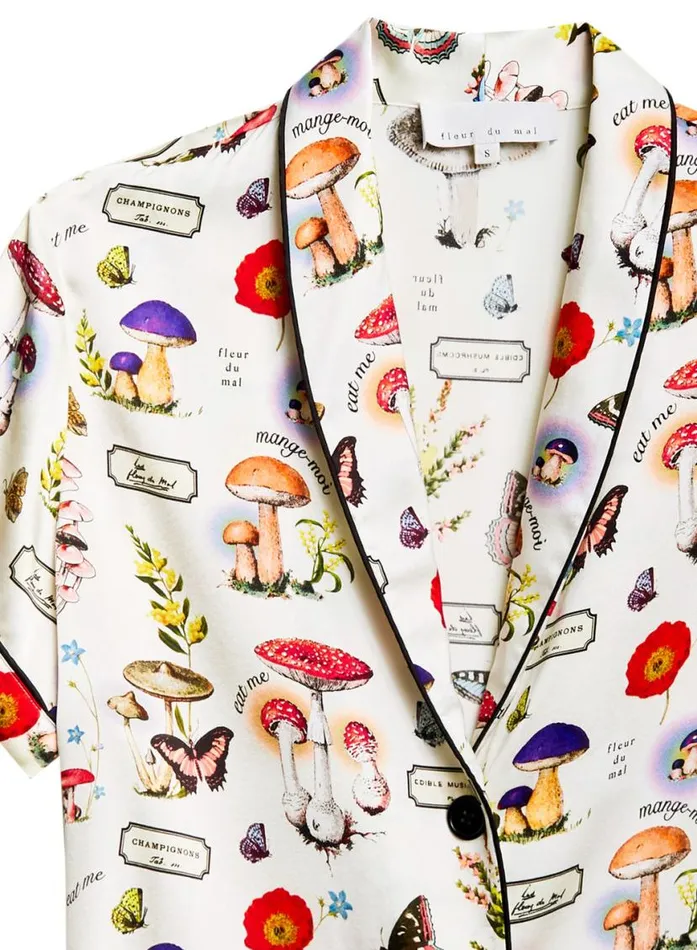 TShirts and Short Sleeves LingerieClothing Fleur Du Mal Magical Mushroom Short Sleeve PJ Top Ivory Mushroom Print