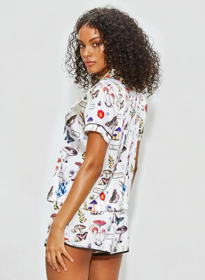 TShirts and Short Sleeves LingerieClothing Fleur Du Mal Magical Mushroom Short Sleeve PJ Top Ivory Mushroom Print