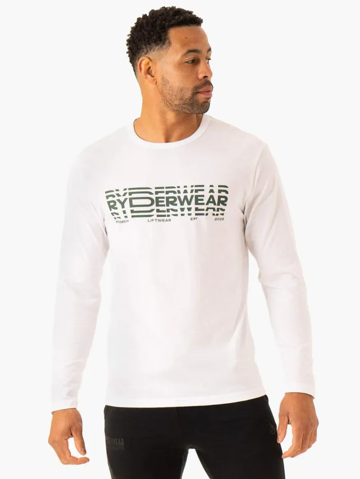 TShirts Mens Ryderwear Graphic Long Sleeve TShirt White
