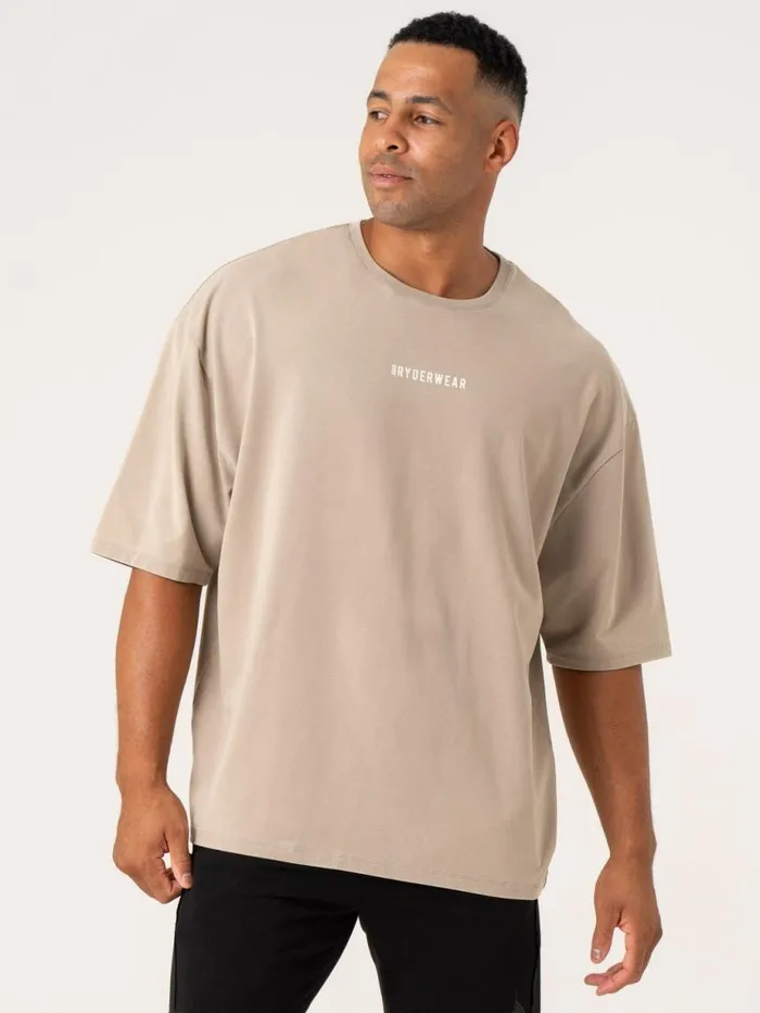 TShirts Mens Ryderwear Pursuit Oversized TShirt Taupe Stonewash