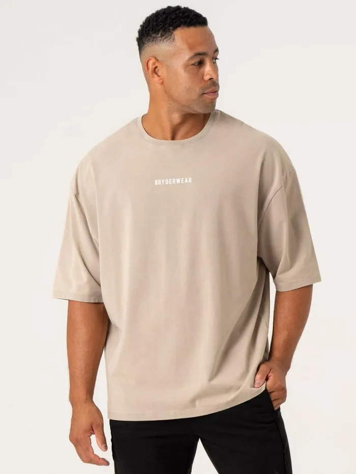 TShirts Mens Ryderwear Pursuit Oversized TShirt Taupe Stonewash