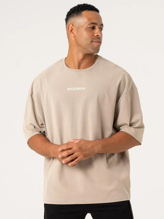 TShirts Mens Ryderwear Pursuit Oversized TShirt Taupe Stonewash