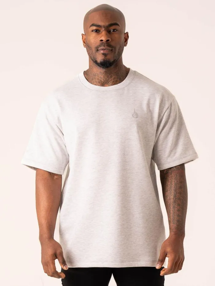 TShirts Mens Ryderwear Throwback Oversized Fleece TShirt Snow Grey Marl