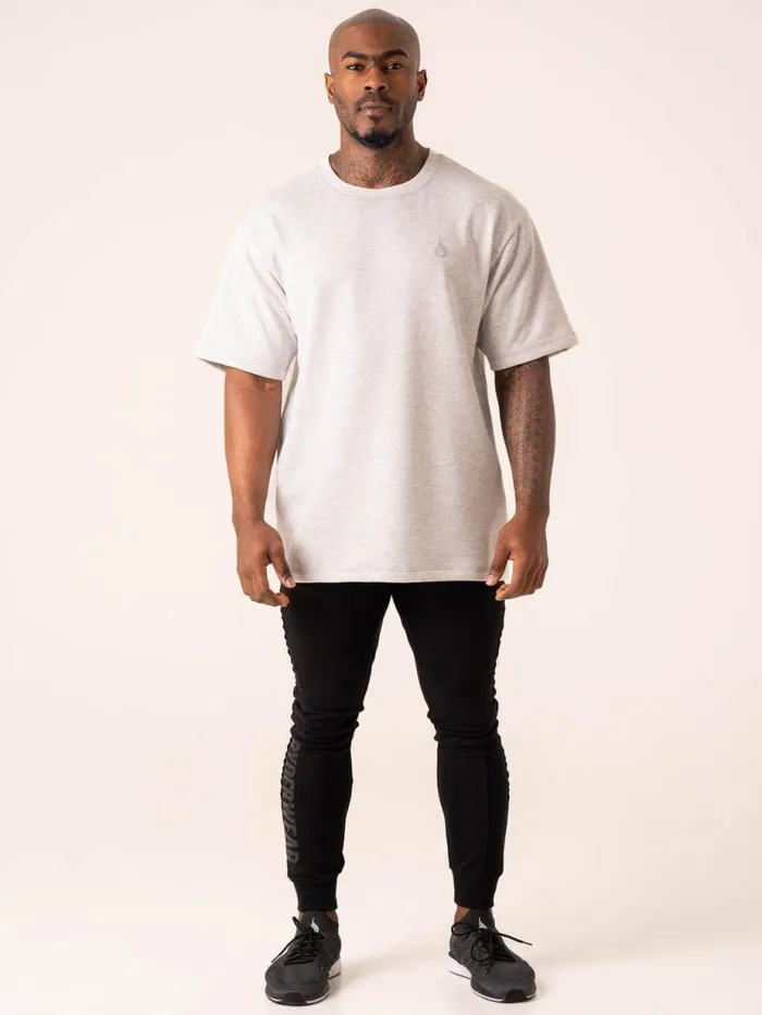 TShirts Mens Ryderwear Throwback Oversized Fleece TShirt Snow Grey Marl