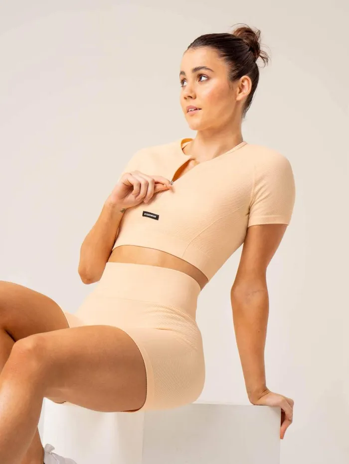 TShirts Womens Ryderwear Circuit Rib Seamless TShirt Peach Sorbet
