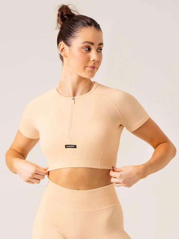 TShirts Womens Ryderwear Circuit Rib Seamless TShirt Peach Sorbet