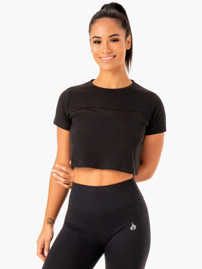 TShirts Womens Ryderwear Hybrid Mesh Tee Black