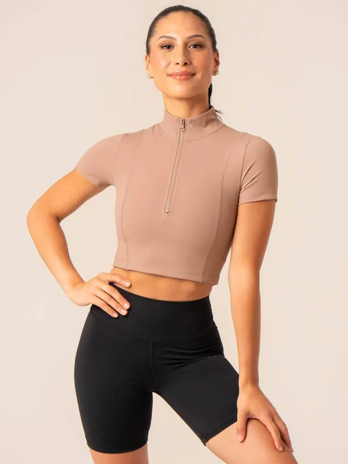 TShirts Womens Ryderwear NKD Half Zip Fitted TShirt Taupe