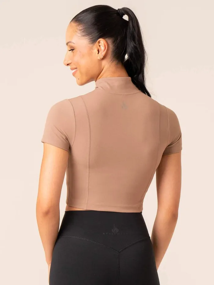 TShirts Womens Ryderwear NKD Half Zip Fitted TShirt Taupe
