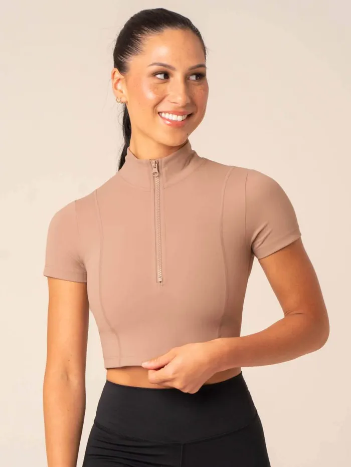 TShirts Womens Ryderwear NKD Half Zip Fitted TShirt Taupe