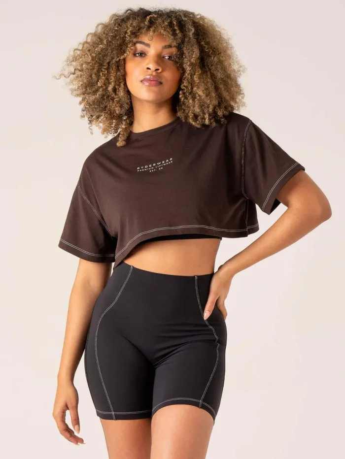 TShirts Womens Ryderwear Stride Oversized Tee Chocolate