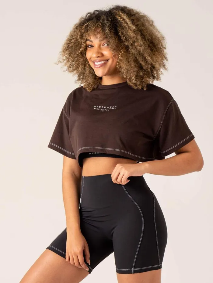 TShirts Womens Ryderwear Stride Oversized Tee Chocolate