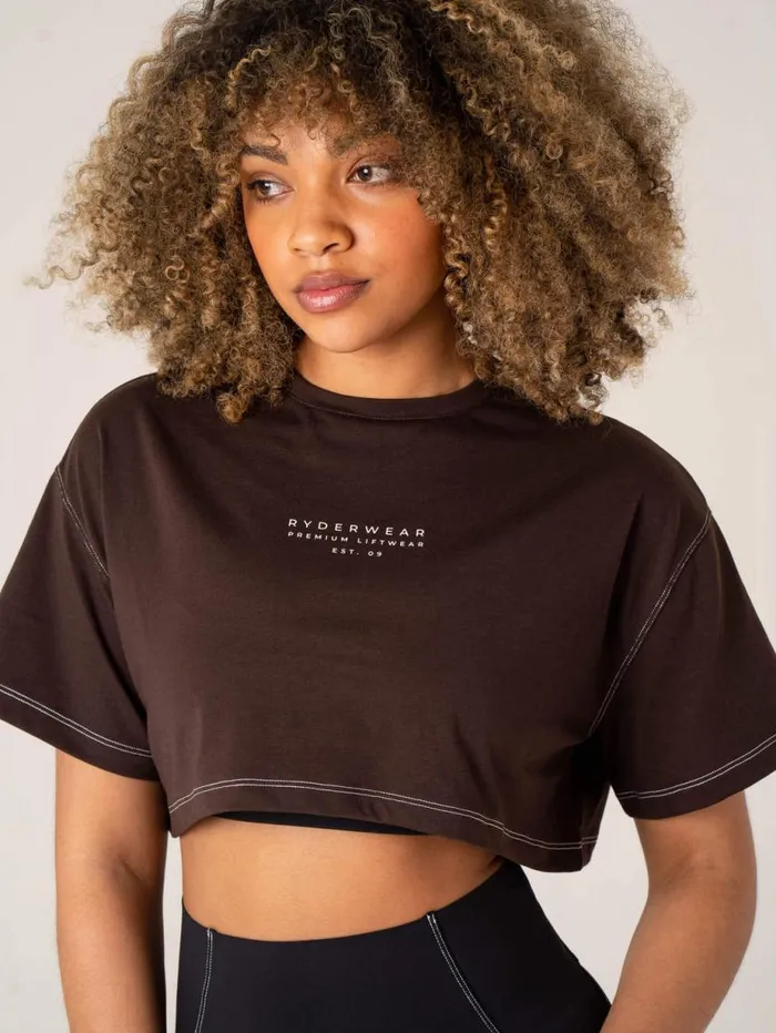 TShirts Womens Ryderwear Stride Oversized Tee Chocolate