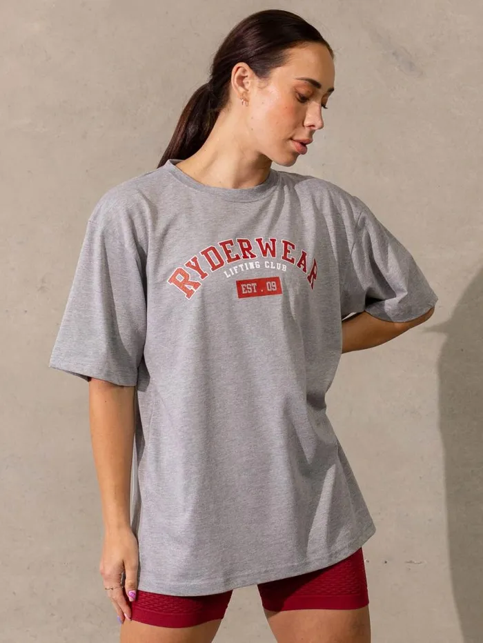 TShirts Womens Ryderwear Varsity Oversized TShirt Grey Marl