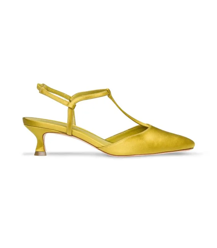 TABITHA T STRAP HEEL Golden Palm Satin Shop DEN Footwear