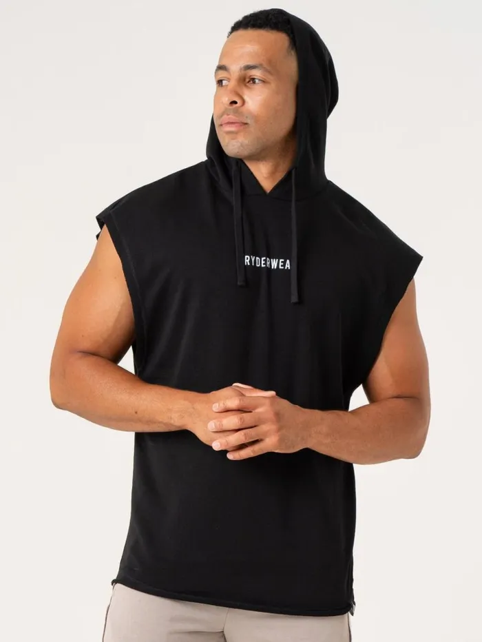 Tanks Mens Ryderwear Pursuit Fleece Sleeveless Hoodie Black