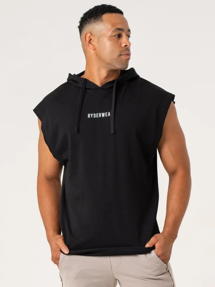 Tanks Mens Ryderwear Pursuit Fleece Sleeveless Hoodie Black