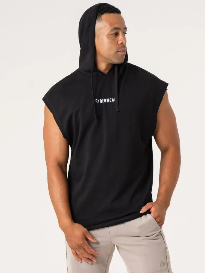 Tanks Mens Ryderwear Pursuit Fleece Sleeveless Hoodie Black